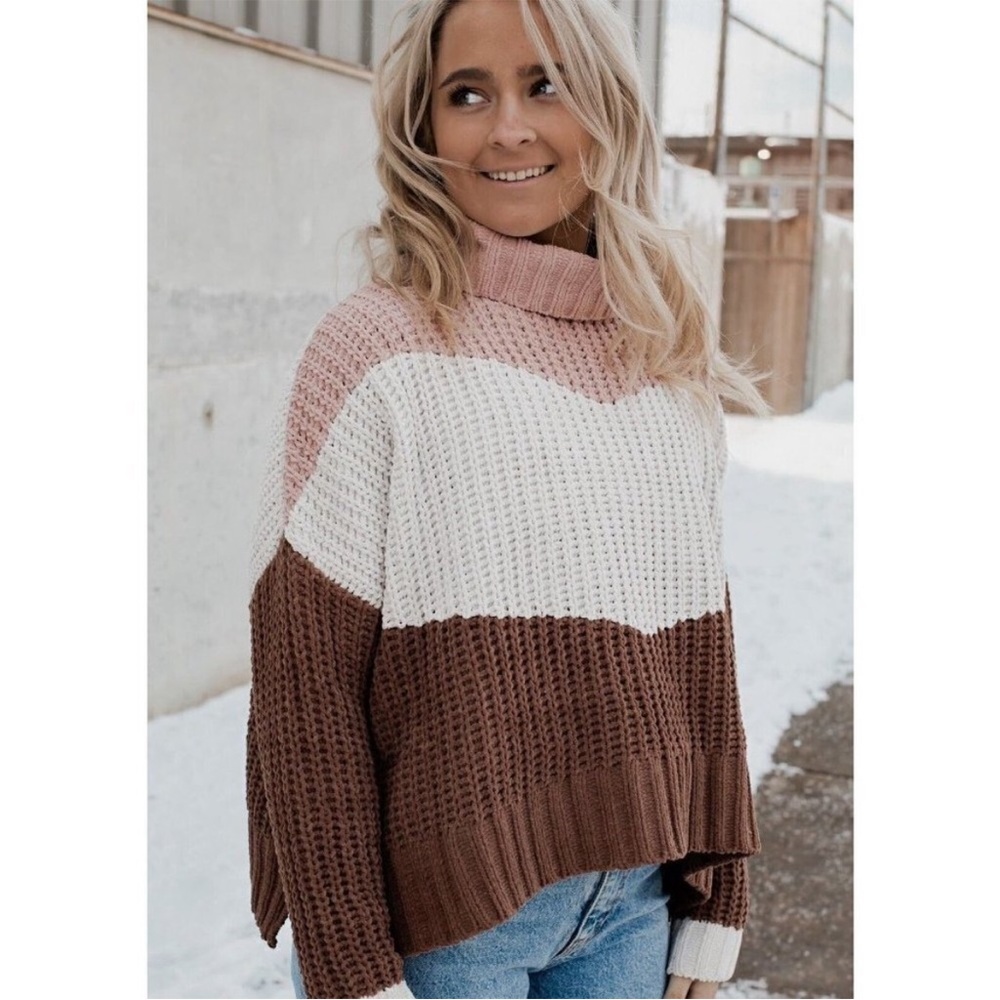 POL Canyon Rose Color Block Oversized Chenille Sweater Size Large - Picture 7 of 16